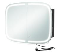 VASAGLE Armadietto Bagno da Parete con Specchio e Luce, Mobiletto Pensile Bagno con Stazione di Ricarica, 2 Ripiani Regolabili, Angoli Arrotondati, Nero Inchiostro BBK128B01V1