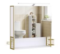 VASAGLE Armadietto da Bagno con Luce LED, 3 Ante a Specchio | Mobile a Parete, 70 x 16,3 x 70 cm, Spina, Cestino Pensile, Porta Asciugacapelli, Collezione DACEY BBK124A10
