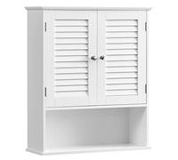 VASAGLE Armadietto da Muro, Mobiletto per Bagno da Parete, Mobile da Bagno con Ripiano Regolabile, 2 Ante a Persiana e Scomparto Aperto, 20 x 60 x 70 cm, Bianco BBC27WT