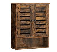 VASAGLE Armadietto da Parete, Mobiletto da Bagno, Armadietto Sospeso con Ripiano Regolabile, Anta Doppia a Persiana e Scomparto Aperto, 60 x 20 x 70 cm, Marrone Vintage BBK121X01