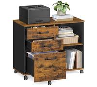 VASAGLE Armadietto portadocumenti con 3 cassetti, lateralmente con scomparti aperti, per formato A4, documenti in formato lettere, industriale, rustico marrone e nero OFC041B01