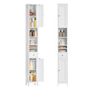 VASAGLE Armadio da Bagno Alto, Mobiletto da Bagno Stretto, con Ripiani Regolabili, Cassetto, Scomparti Aperti, per Piccoli Spazi, Moderno, Bianco Nuvola BBC765W01