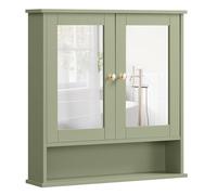VASAGLE Armadio da Bagno con 2 Ante a Specchio, 56,5 x 13 x 58,5 cm | Specchiera, Mobile da Parete, Scomparto Aperto, Ripiano Regolabile, Verde Alloro, Collezione SIREN LHC002C02