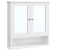 VASAGLE Armadio da Bagno con 2 Ante a Specchio, 65 x 15 x 75 cm | Specchiera, Mobile da Parete, Scomparto Aperto, Ripiano Regolabile, Bianco e Argento, Collezione SIREN LHC012W01