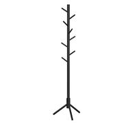 VASAGLE Attaccapanni, Appendiabiti da Terra in Legno, 8 Ganci, per Cappotti Cappelli Borse, per Ingresso, Ganci e Palo in Legno di Gomma, Nero RCR004B01