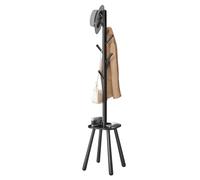 VASAGLE Attaccapanni da Terra, Appendiabiti da Terra, con 8 Ganci e Piano Portaoggetti, Alto 170,5 cm, per Cappotti Cappelli Borse, Ingresso Corridoio Camera da Letto, Nero Inchiostro RCR033B01