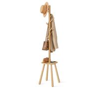 VASAGLE Attaccapanni da Terra, con 8 Ganci e Piano Portaoggetti | Appendiabiti da Terra, Alto 175,8 cm, per Cappotti Cappelli Borse, Ingresso, Colore Legno, Collezione ANDI RCR033N01
