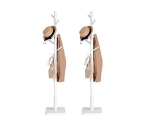 VASAGLE Attaccapanni, Set da 2, Appendiabiti da Terra in Legno, 8 Ganci, per Cappotti Cappelli Borse, per Ingresso, Ganci e Palo in Legno di Gomma, Bianco Nuvola RCR210W02