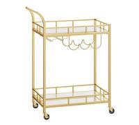 VASAGLE Carrello Bar, 2 Ripiani a Specchio, Portabottiglie | Organizer Cucina, 65,8 x 38 x 90,2 cm, Porta Calici, per Soggiorno, Oro Pallido e Grigio Tortora, Collezione BARIS LRC092A62
