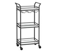 VASAGLE Carrello Cucina a 3 Ripiani, Carrello Portavivande Nero, Carrellino Salvaspazio con Ruote, Maniglia, Vetro a Specchio, per Piccoli Spazi, Sala da Pranzo Bagno Salotto Bar, Nero LRC091B62