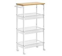 VASAGLE Carrello Cucina Salvaspazio, Carrello con Ruote Portatutto a 4 Ripiani, Scaffale Stretto in Acciaio e Legno, Organizer Bagno, 45,4 x 22 x 77 cm, Rovere Dorato e Bianco Opaco, LRC033W09