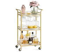 VASAGLE Carrello da bar, carrello da bar domestico, piccolo carrello da bar con ripiano a 3 livelli, porta vino, porta bicchieri, mini carrello da bar per piccoli spazi, cucina, sala da pranzo,