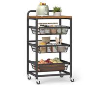 VASAGLE Carrello da Cucina a 4 Ripiani, con Cesti Scorrevoli, Carrellino da Cucina con Rotelle, con Maniglia, 31,7 x 40 x 76 cm, Marrone Vintage e Nero Inchiostro LRC040K01