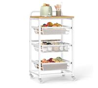 VASAGLE Carrello da Cucina a 4 Ripiani, con Cesti Scorrevoli, Carrellino da Cucina con Rotelle, con Maniglia, 31,7 x 40 x 76 cm, Rovere Dorato e Bianco Opaco LRC040Y01