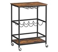 VASAGLE Carrello da Cucina, Carrello Portavivande, Scaffale da Cucina con Ruote, Porta Bicchieri e Bottiglie, 40 x 60 x 82 cm, Stile Industriale, Marrone Vintage e Nero LRC087B01