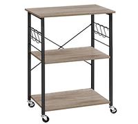 VASAGLE Carrello da Cucina con Rotelle, Carrello di Servizio con 3 Ripiani, Scaffale per Microonde, Struttura Metallica con 6 Ganci, 40 x 60 x 89 cm, Greige Melange e Nero Inchiostro KKS060B02