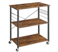 VASAGLE Carrello da Cucina con Rotelle, Carrello di Servizio con 3 Ripiani, Scaffale per Microonde, Struttura Metallica con 6 Ganci, 40 x 80 x 89 cm, Marrone Vintage e Nero Inchiostro KKS067K01