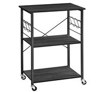 VASAGLE Carrello da Cucina con Rotelle, Carrello di Servizio con 3 Ripiani, Scaffale per Microonde, Struttura Metallica con 6 Ganci, 40 x 60 x 89 cm, Nero Ebano e Nero Inchiostro KKS060B42
