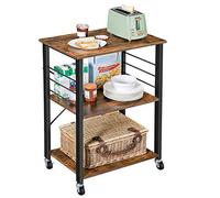 VASAGLE Carrello da Cucina con Rotelle, Carrello di Servizio con 3 Ripiani, Scaffale per Microonde, Struttura Metallica con 6 Ganci, 40 x 60 x 89 cm, Marrone Vintage e Nero Inchiostro KKS60XV1
