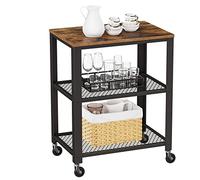 VASAGLE Carrello di Servizio a 3 Livelli, 60 x 40 x 77,8 cm, Carrello da Cucina, Stile Rustico, Pannello di Truciolato, Acciaio, per Cucina e Soggiorno, Marrone Vintage e Nero Inchiostro LRC78X