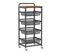 VASAGLE Carrello portaoggetti a 5 livelli, con cestini rimovibili, ripiano da cucina con ruote e maniglia, 31,7 x 40 x 95 cm, marrone rustico e nero inchiostro