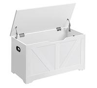 VASAGLE Cassapanca, con 2 Cerniere di Sicurezza, 80 x 40 x 46 cm | Panca Portaoggetti, Pouf Organizzatore, Scarpiera, Stile Rustico, per Corridoio, Bianco Opaco, Collezione HAINS LSB062T14