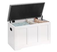 VASAGLE Cassapanca con Coperchio, 2 Cerniere di Sicurezza, Panchina Portascarpe, Stile Rustico, per Ingresso, Camera da Letto, Soggiorno, 41 x 81 x 49 cm, Bianco Opaco e Grigio Tortora LSB067W101
