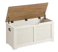 VASAGLE Cassapanca, Panca Portaoggetti, Pouf Organizzatore con 2 Cerniere di Sicurezza, Scarpiera, 40 x 100 x 46 cm, Corridoio, Camera da Letto, Soggiorno, Bianco Vintage e Marrone Miele LSB061WJ01