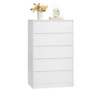 VASAGLE Cassettiera Camera da Letto Moderna con 5 Cassetti | Mobiletto Salvaspazio, 60,2 x 40,4 x 97,4 cm, Antiribaltamento, per Soggiorno, Bianco Neve, Collezione KAILYN, LTS605WE01