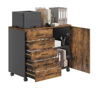 VASAGLE Cassettiera da Ufficio a 5 Cassetti e 1 Anta senza Viti | Mobile con Ruote per Documenti, Mobiletto Porta Stampante, Studio, Marrone e Nero, Collezione CUSTOS OFC092KD02S