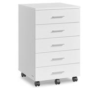 Vasagle Cassettiera da Ufficio OFC081W01 – 5 cassetti con ruote e porta stampante, Bianco Nuvola