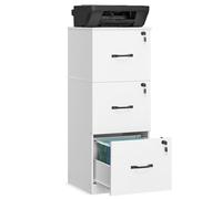VASAGLE Cassettiera da Ufficio, Mobile per Documenti, Supporto Stampante, 3 Cassetti con Serratura, Barre Sospese Regolabili, per A4 e Lettera, Bianco Nuvola OFC055W14
