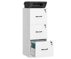 VASAGLE Cassettiera da Ufficio, Mobile per Documenti, Supporto Stampante, 3 Cassetti con Serratura, Barre Sospese Regolabili, per A4 e Lettera, Bianco Nuvola OFC055W14