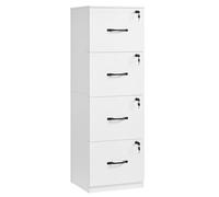 VASAGLE Cassettiera da Ufficio, Mobile per Documenti, Supporto Stampante, 4 Cassetti con Serratura, Barre Sospese Regolabili, per A4 e Lettera, Bianco Nuvola OFC082W02