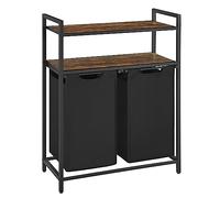 VASAGLE Cesto portabiancheria con 2 sacchetti estraibili e rimovibili, 2 ripiani, capacità di 30 litri per sacchetto, per bagno, lavanderia, marrone rustico e nero, UBLH211B01