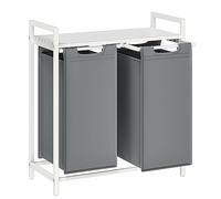 VASAGLE Cesto Portabiancheria, Porta Biancheria, 2 Sacchi in Tessuto Rimovibili, Piano d’Appoggio, Metallo, 2 x 46 L, 73 x 33 x 72 cm, Grigio Ardesia e Bianco Opaco BLH201W11