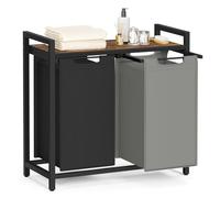VASAGLE Cesto Portabiancheria, Porta Biancheria, 2 Sacchi in Tessuto Rimovibili, Piano d’Appoggio, Metallo, 2 x 46 L, 73 x 33 x 72 cm, Nero Inchiostro, Grigio Tortora e Marrone Vintage BLH201X01