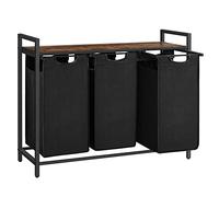 VASAGLE Cesto Portabiancheria, Porta Biancheria, 3 Sacchi in Tessuto Rimovibili, Piano d’Appoggio, Metallo, 3 x 40 L, 92,5 x 33 x 72 cm, Nero Inchiostro e Marrone Vintage BLH301B01