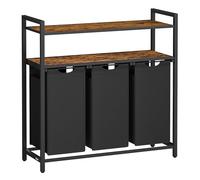 VASAGLE Cesto Portabiancheria, Porta Biancheria con 3 Sacchi Estraibili e Rimovibili, 2 Ripiani Portaoggetti, 40L per Sacco, per Bagno, Lavanderia, Marrone Vintage e Nero BLH213B01