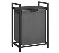 VASAGLE Cesto Portabiancheria, Porta Biancheria, Sacco in Tessuto Estraibile e Rimovibile, Piano d’Appoggio, Metallo, 65 L, 50 x 33 x 72 cm, Grigio Ardesia e Grigio Antracite BLH101G01