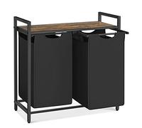VASAGLE Cesto portabiancheria sporca, cestino a 2 scomparti, con 2 sacchetti in tessuto Oxford rimovibili, telaio in metallo, 2 x 46L, 73 x 33 x 72 cm, marrone rustico e nero BLH201B01V1
