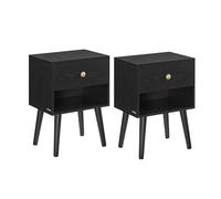 VASAGLE Comodini, Set di 2, Tavolini con Cassetto e Scomparto Aperto Portaoggetti, Gambe in Legno, Tavolini per Soggiorno, Camera da Letto, Divano, Nero Ebano LET855B56