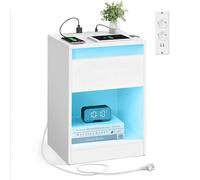 VASAGLE KAILYN Collezione - Comodino a LED con Stazione di Ricarica, Tavolino con Luci LED Regolabili, 2 Prese AC, 2 Porte USB, Moderno, per Camera da Letto Soggiorno, Bianco Nuvola LET618T15