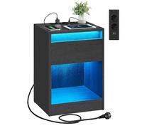 VASAGLE Comodino a LED con Stazione di Ricarica, 2 Prese AC, 2 Porte USB | Tavolino con Luci LED Regolabili, Moderno, per Camera da Letto, Soggiorno, Nero Cenere, Collezione KAILYN LET618T22