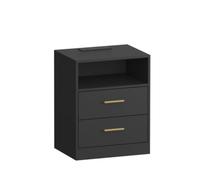 VASAGLE Comodino con Prese e Luci LED, Set di 2, con 2 Cassetti e Vano a Giorno, in Truciolato e MDF, 40,1 x 30 x 50,2 cm, per Camera da Letto, Nero, Collezione Custos LET829BC01