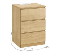 VASAGLE Comodino con Stazione di Ricarica, Tavolino Laterale con 3 Cassetti, 2 Prese AC, 2 Porte USB, per Soggiorno, Camera da Letto, Studio, Moderno, Giallo Paglia