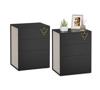 VASAGLE Comodino, Montaggio Rapido Senza Attrezzi Toolless, Tavolino da Letto con 3 Cassetti, Set di 2,Moderno, per Camera da Letto e Soggiorno, Nero Inchiostro e Beige Cappuccino LET779B01