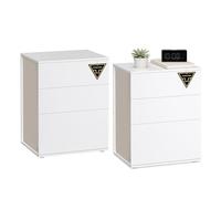 VASAGLE Comodino, Montaggio Rapido Senza Attrezzi Toolless, Tavolino da Letto con 3 Cassetti, Set di 2,Moderno, per Camera da Letto e Soggiorno, Bianco Opaco e Beige Cappuccino LET779W01