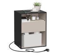 VASAGLE Comodino, Montaggio Super Veloce, Senza Attrezzi,Tavolino con Funzione di Ricarica, Comodino con Cassetto, Camera da Letto, Tecnologia Toolless, Inchiostro Nero LET777B04
