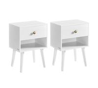 VASAGLE Comodino, set da 2 pezzi, tavolino con cassetto e ripiano aperto, gambe in legno, tavolino per soggiorno, camera da letto, divano, bianco neve LET855W01